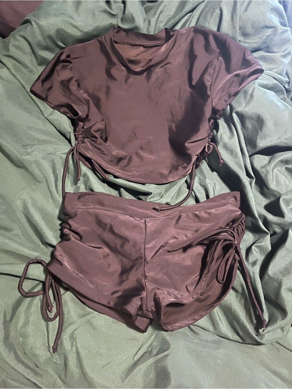 Ruched Side-Tie Swim Top & Shorts Set